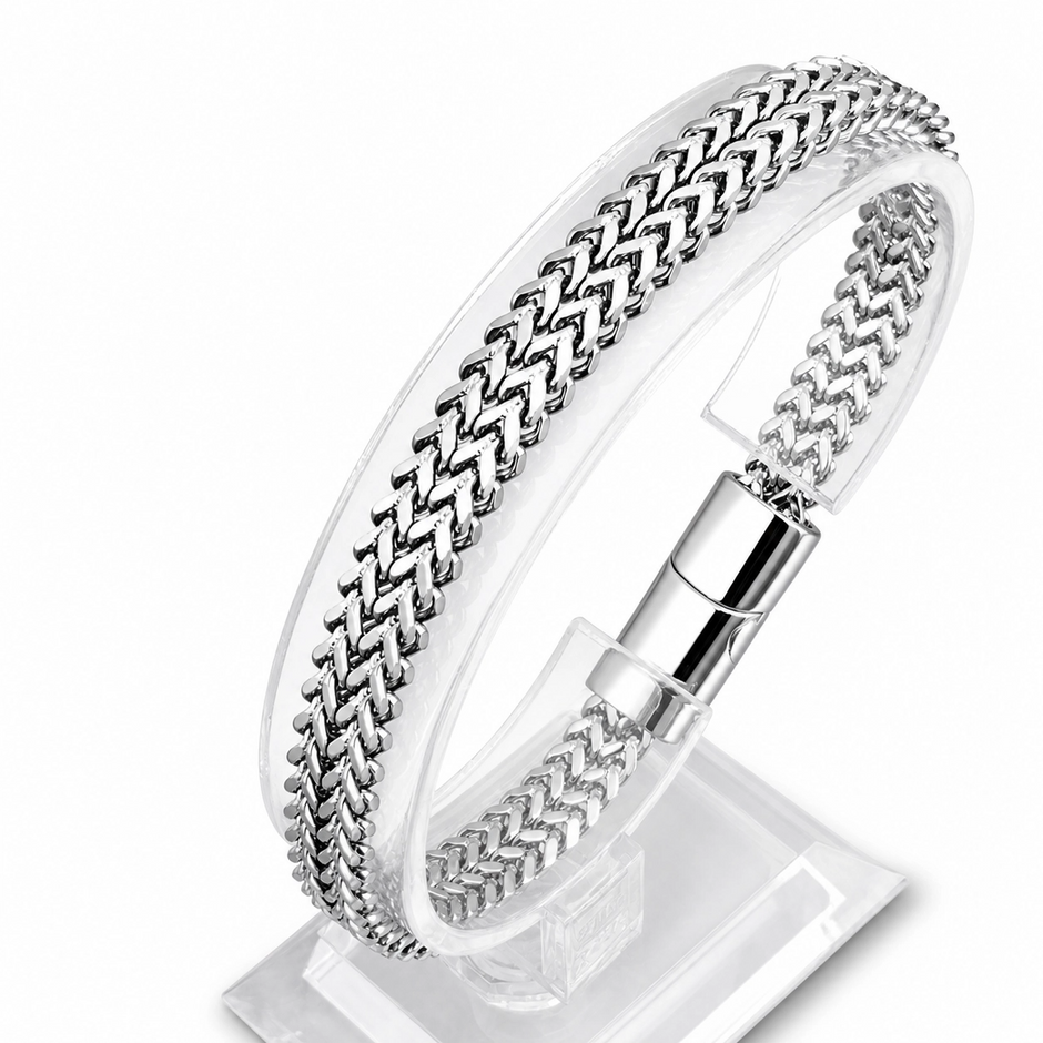 Steel finish Magnetic Men's Bracelet with stainless steel magnetic clasp. Classic, clean, versatile for office and everyday wear.