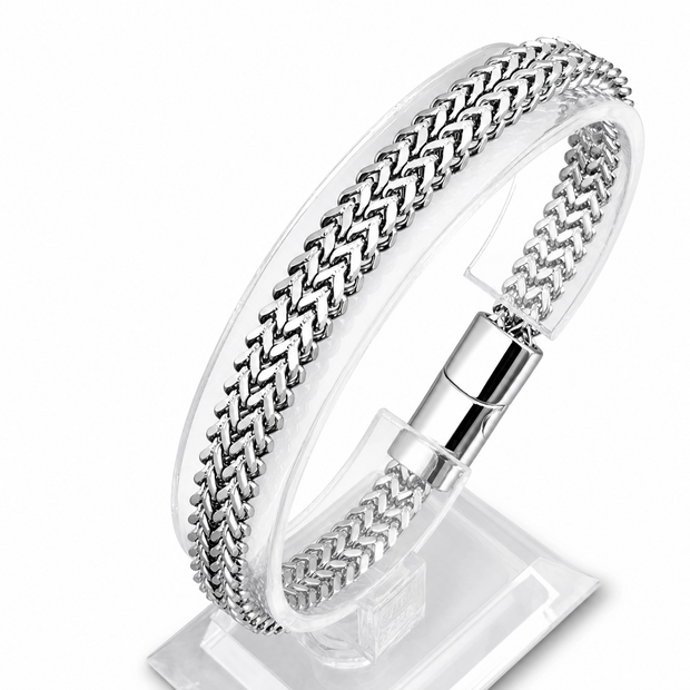 Steel finish Magnetic Men's Bracelet with stainless steel magnetic clasp. Classic, clean, versatile for office and everyday wear.