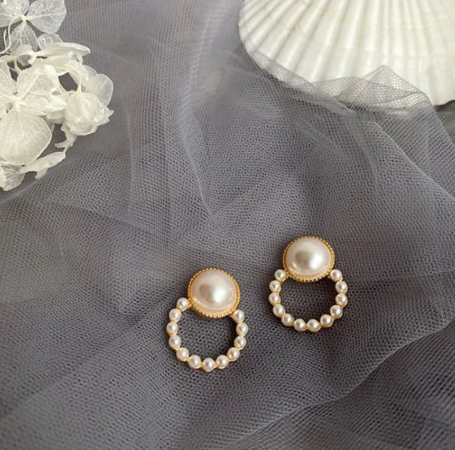 Pearl Hoop Drop Earrings
