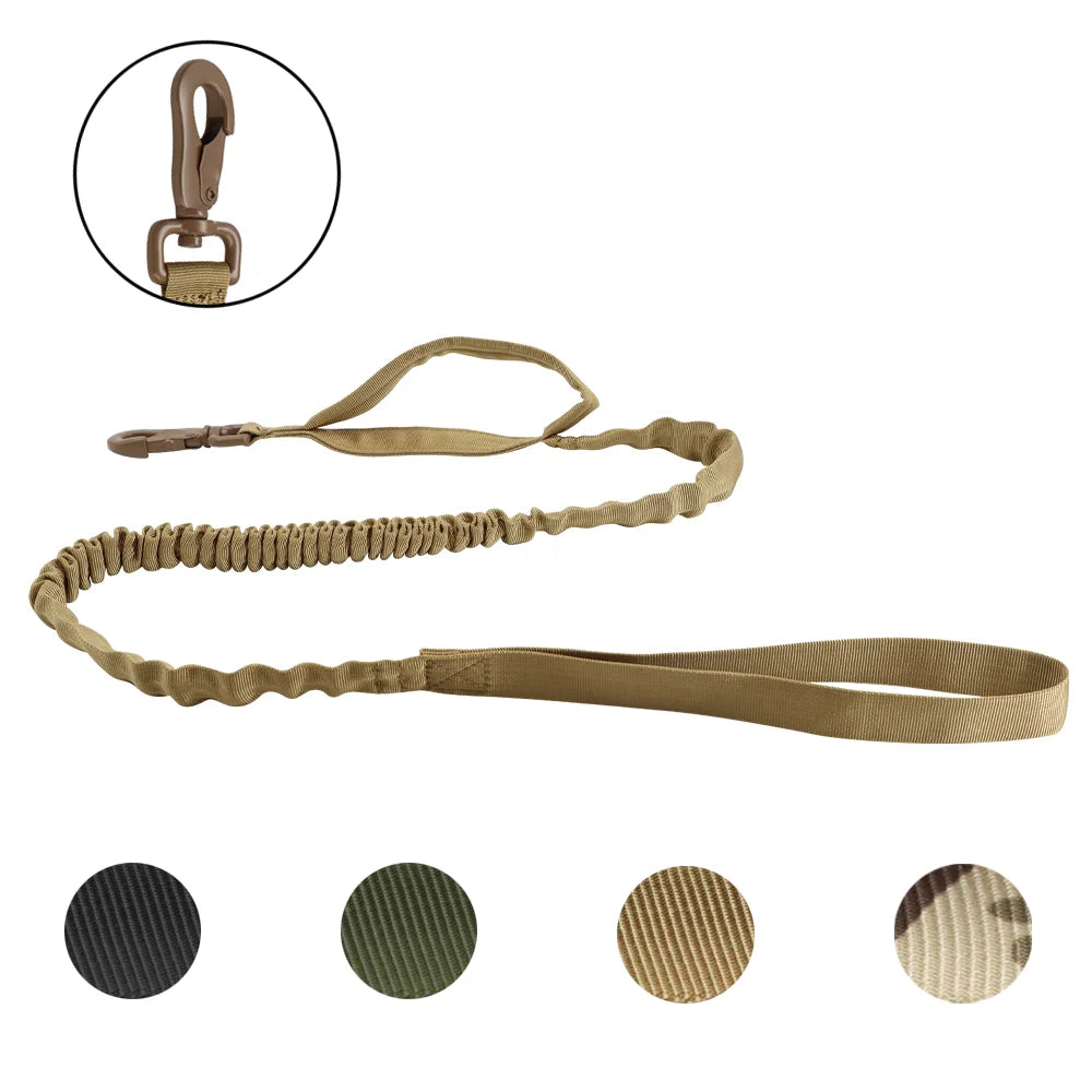 Tan dog leash with carabiner on a white background