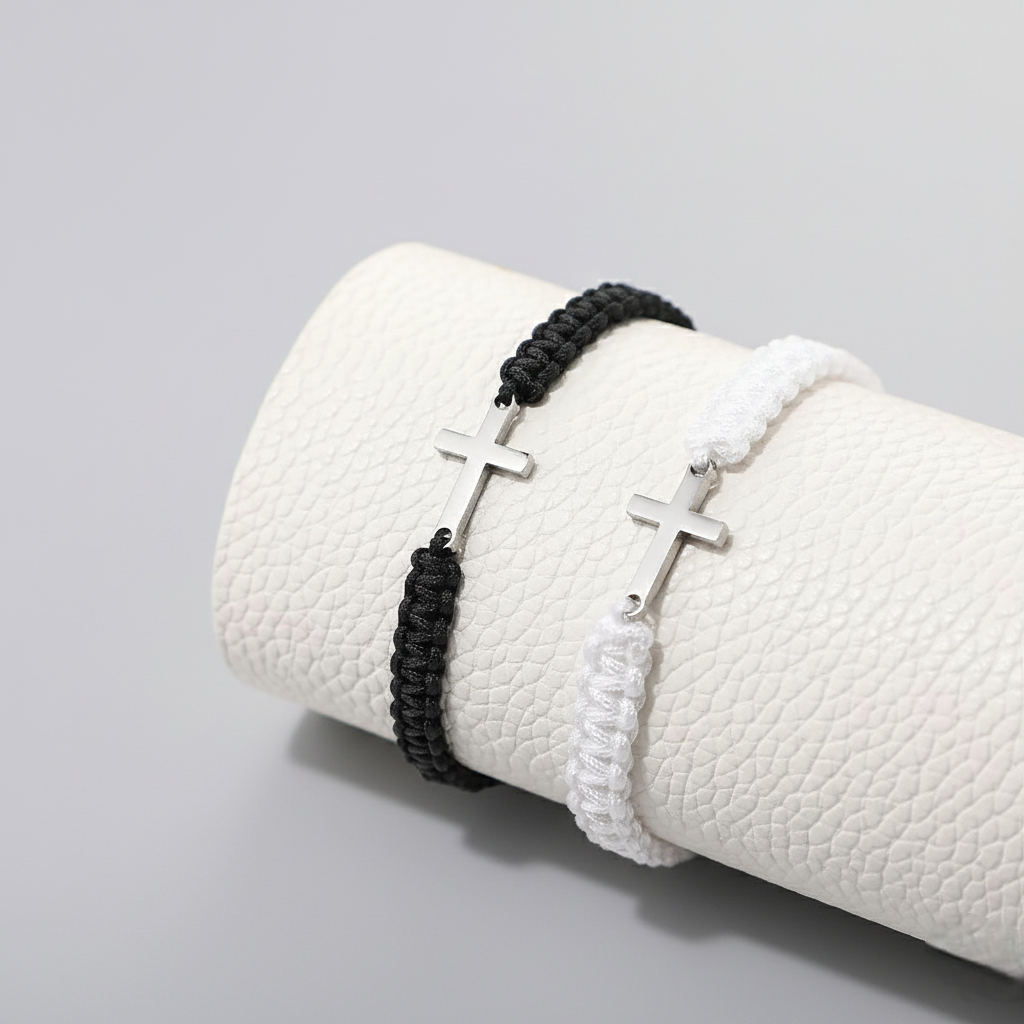 Cross Charm Macrame Bracelet – Adjustable