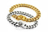 Two chain collars, one gold and one silver, on a white background.