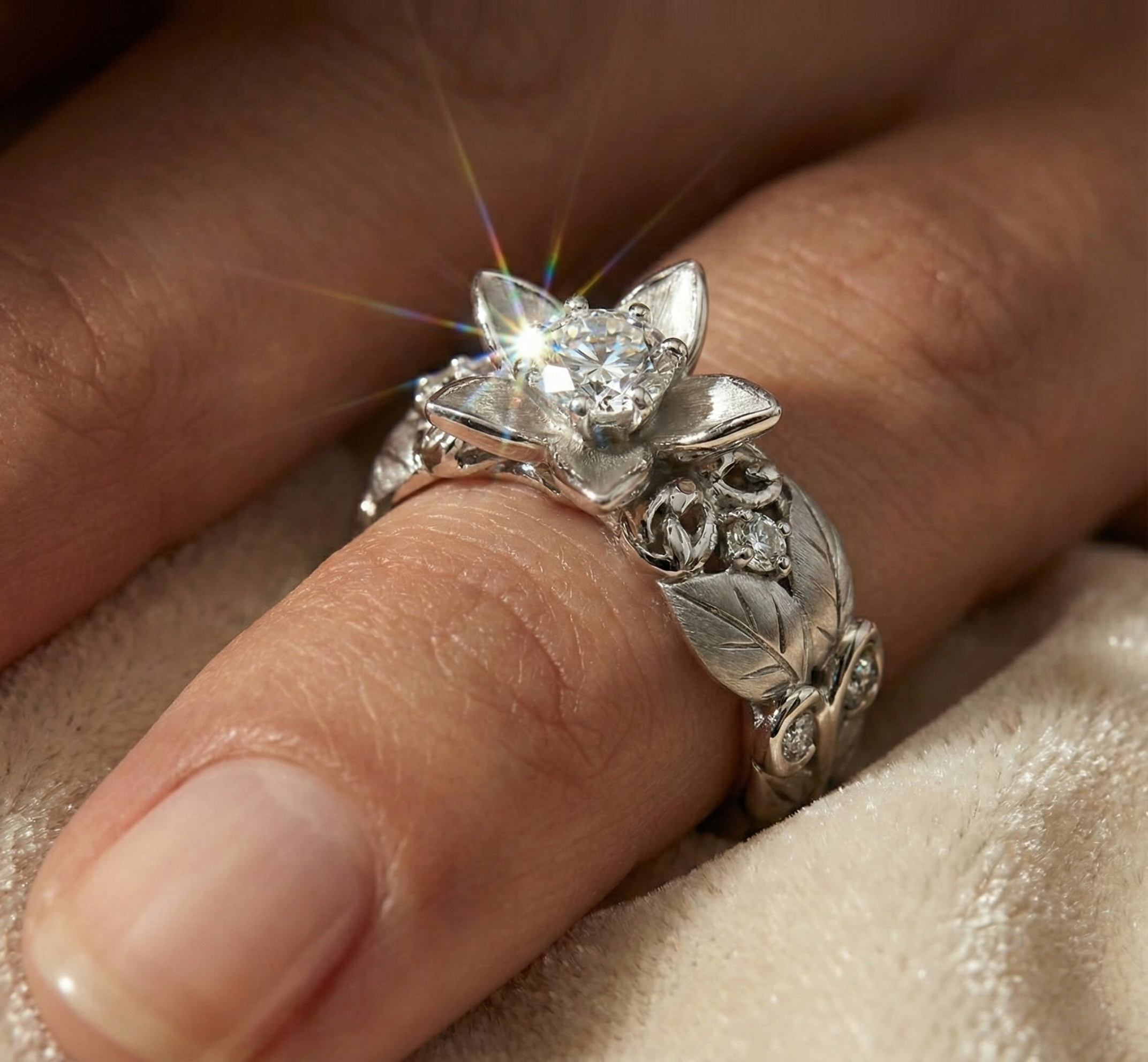 Vera Proposal Ring | Floral Sterling Silver Engagement Ring with AAAAA CZ