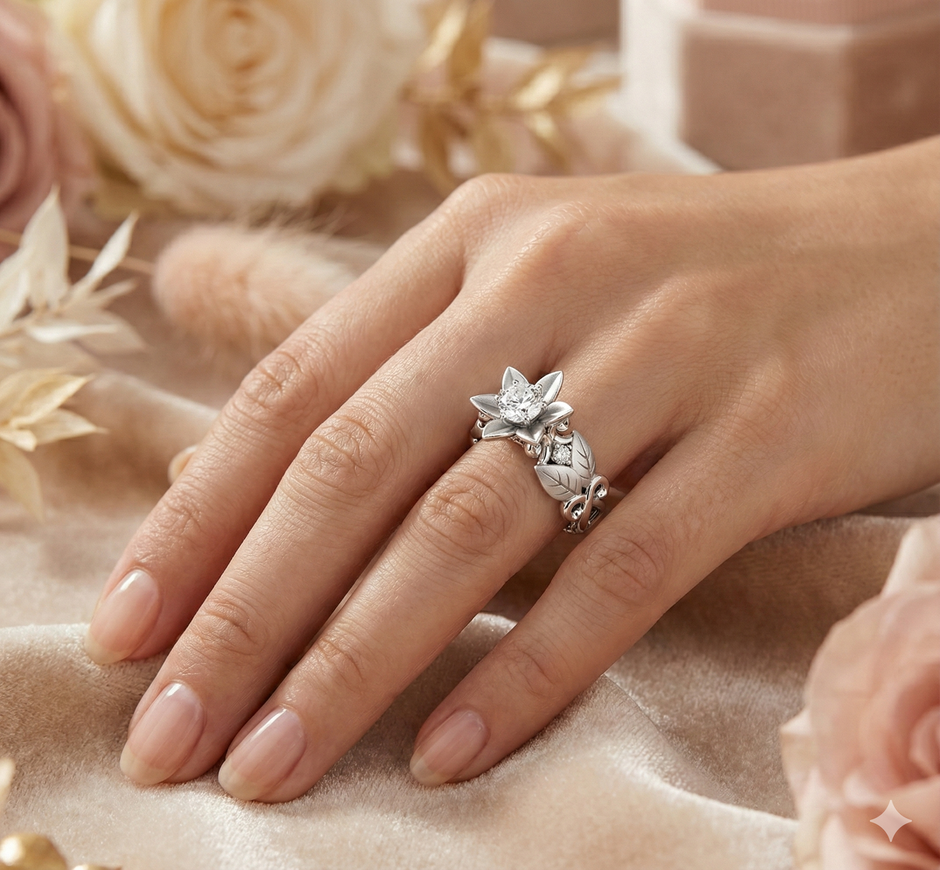 Vera Proposal Ring | Floral Sterling Silver Engagement Ring with AAAAA CZ