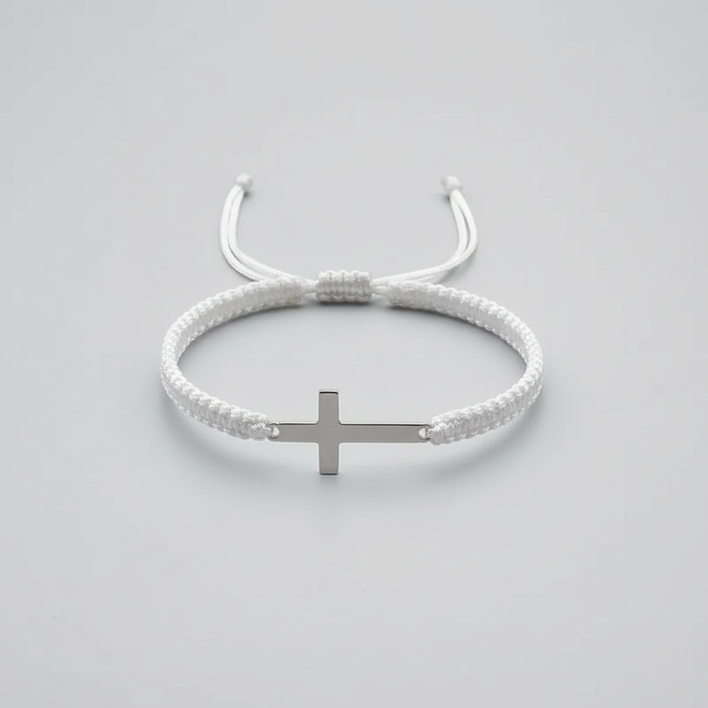Cross Charm Macrame Bracelet – Adjustable