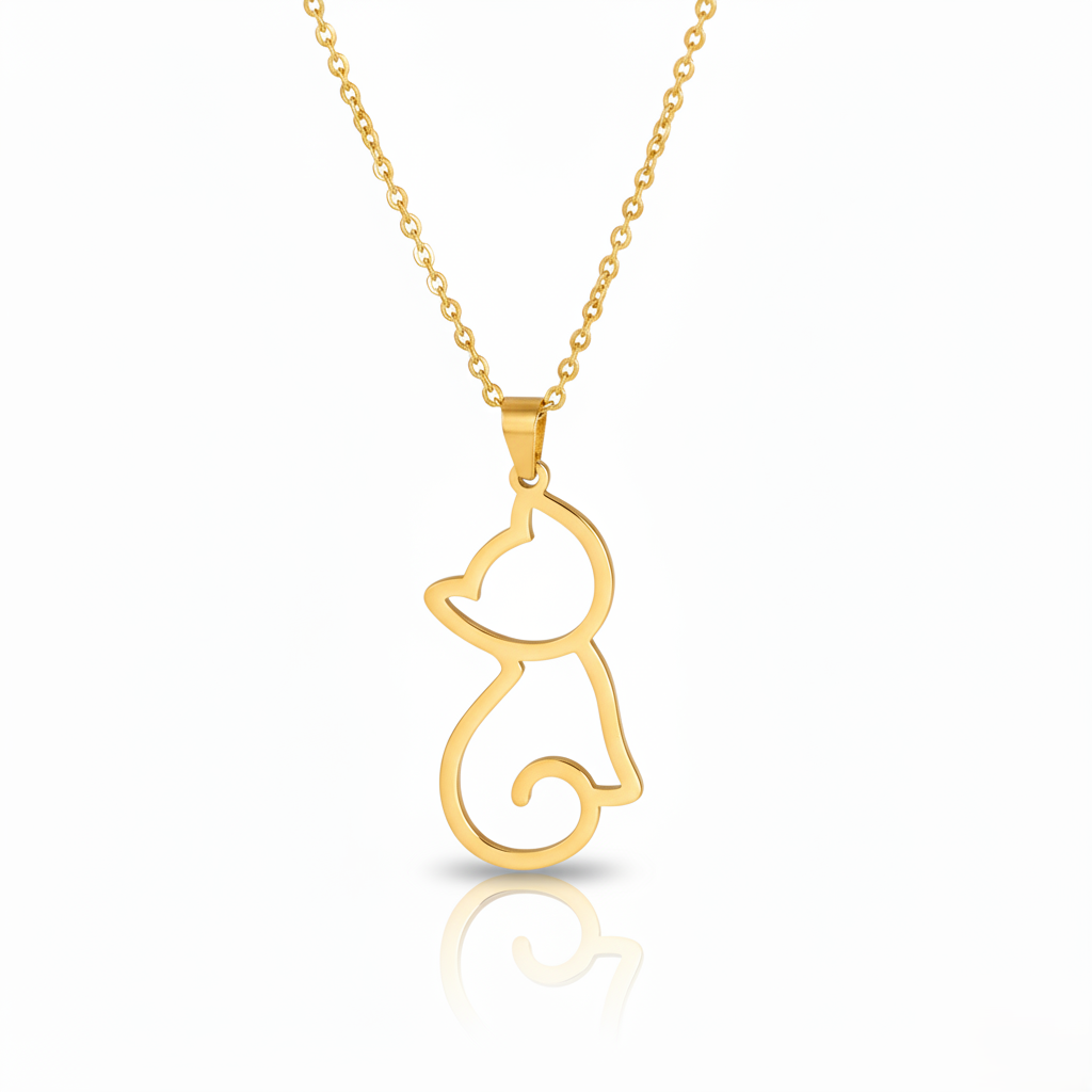 Gold cat-shaped pendant necklace 
