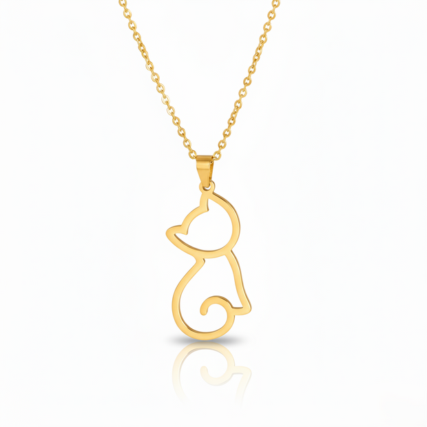 Gold cat-shaped pendant necklace 