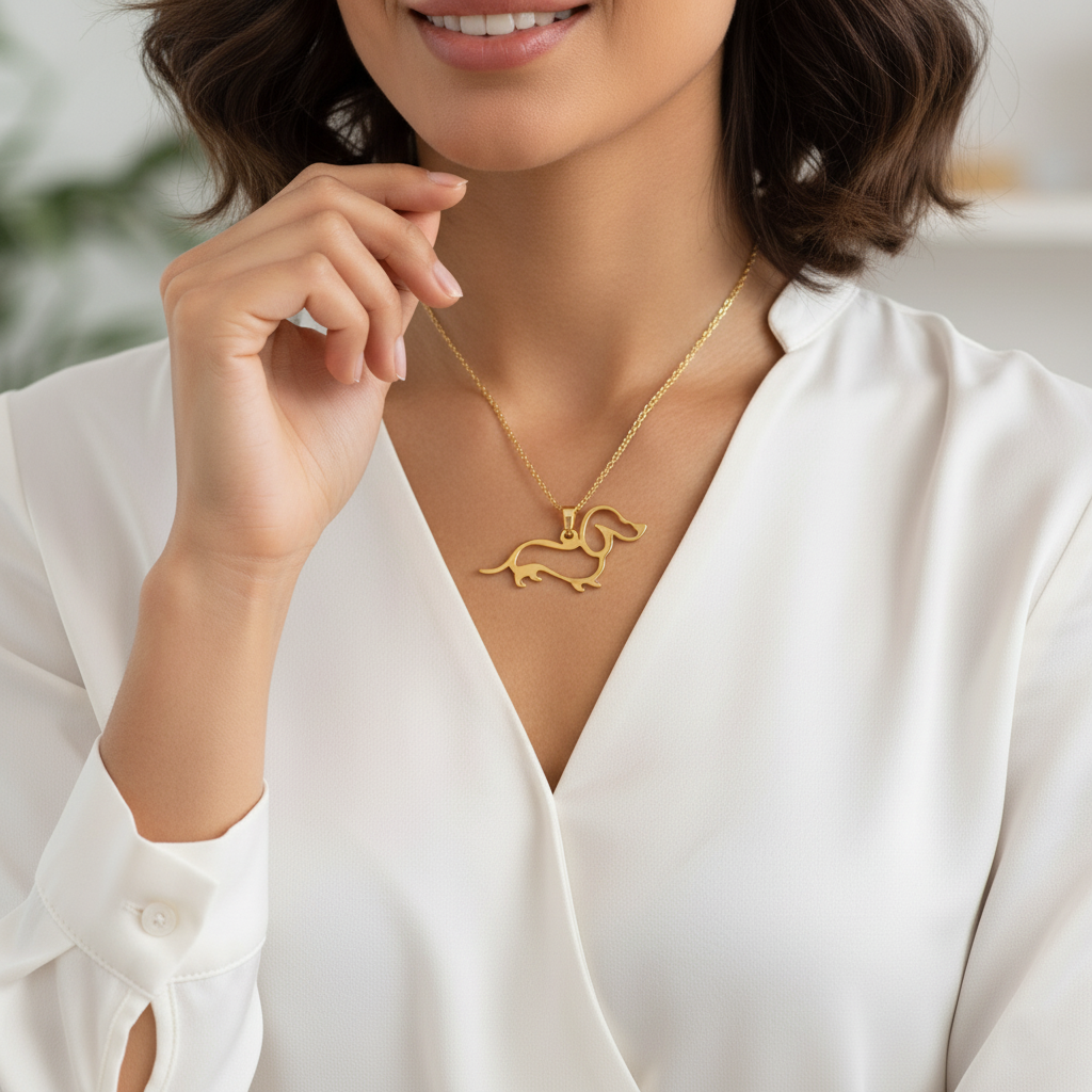 Gold dachshund-shaped pendant on a chain 