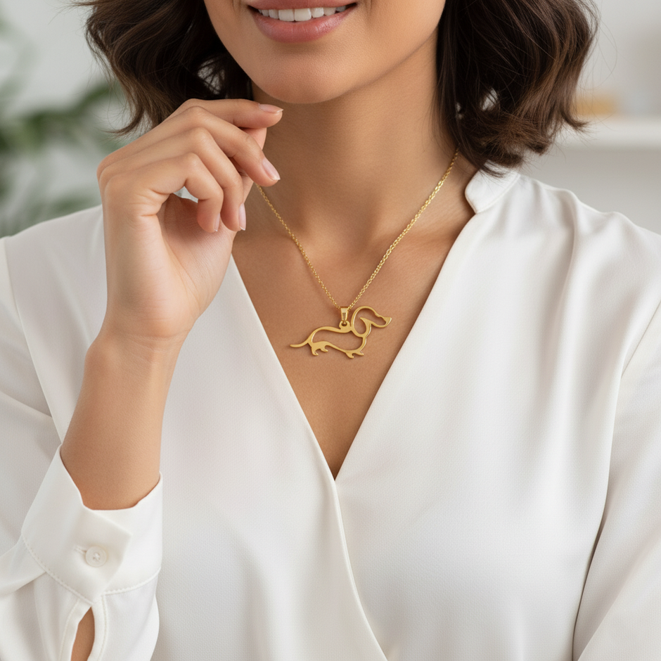 Gold dachshund-shaped pendant on a chain 