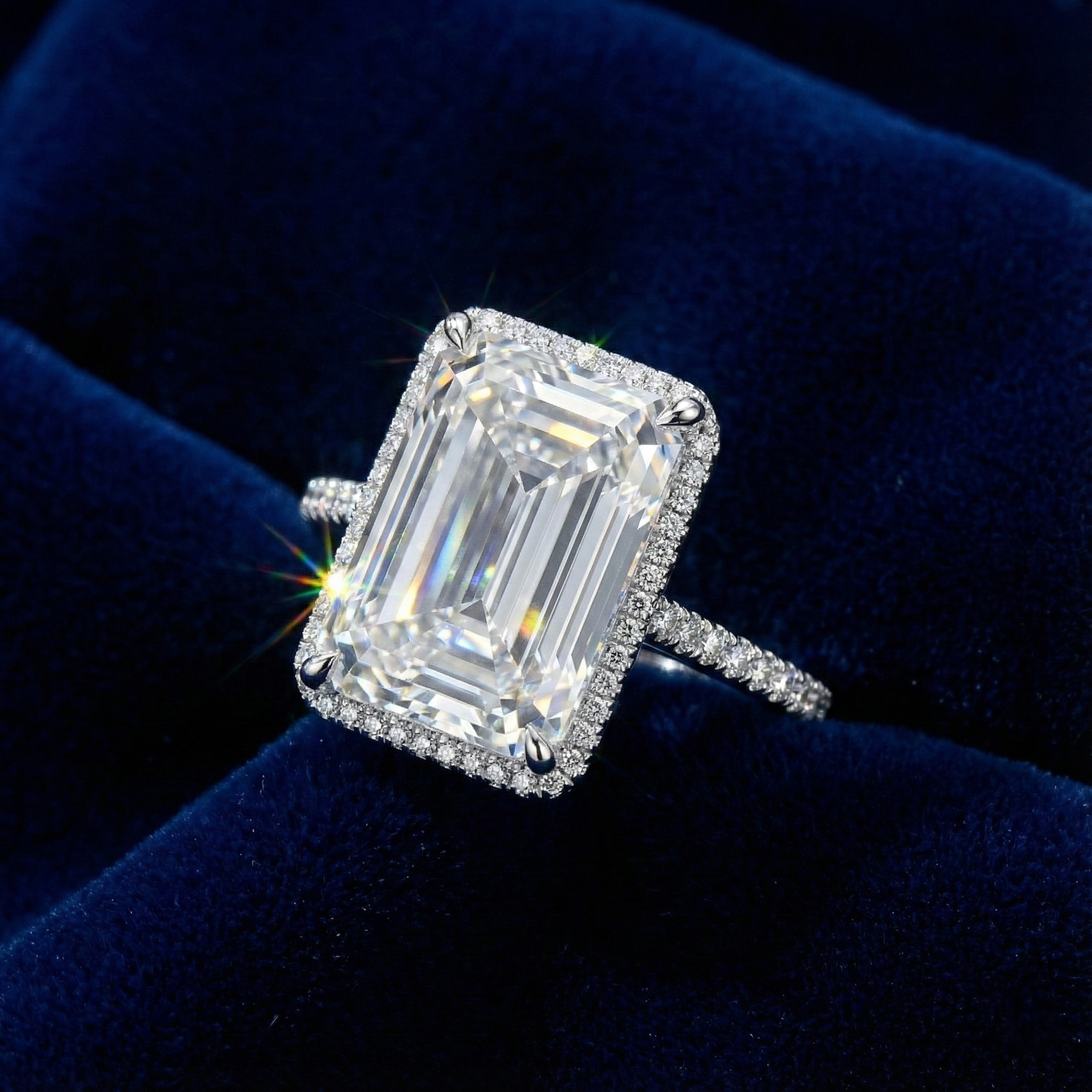 luxury geometric ring, designer statement ring, cocktail ring geometric on a dark blue velvet background