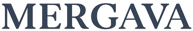 Mergava logo in dark blue on a white background