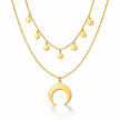 Gold necklace with a crescent moon pendant on a white background