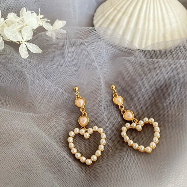 Pearl Heart Drop Earrings