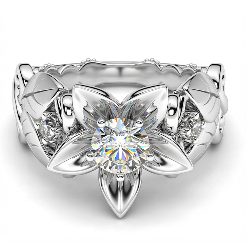 Vera Proposal Ring | Floral Sterling Silver Engagement Ring with AAAAA CZ