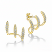 pair of yellow gold-tone claw stud wrap earrings with cubic zirconia. 