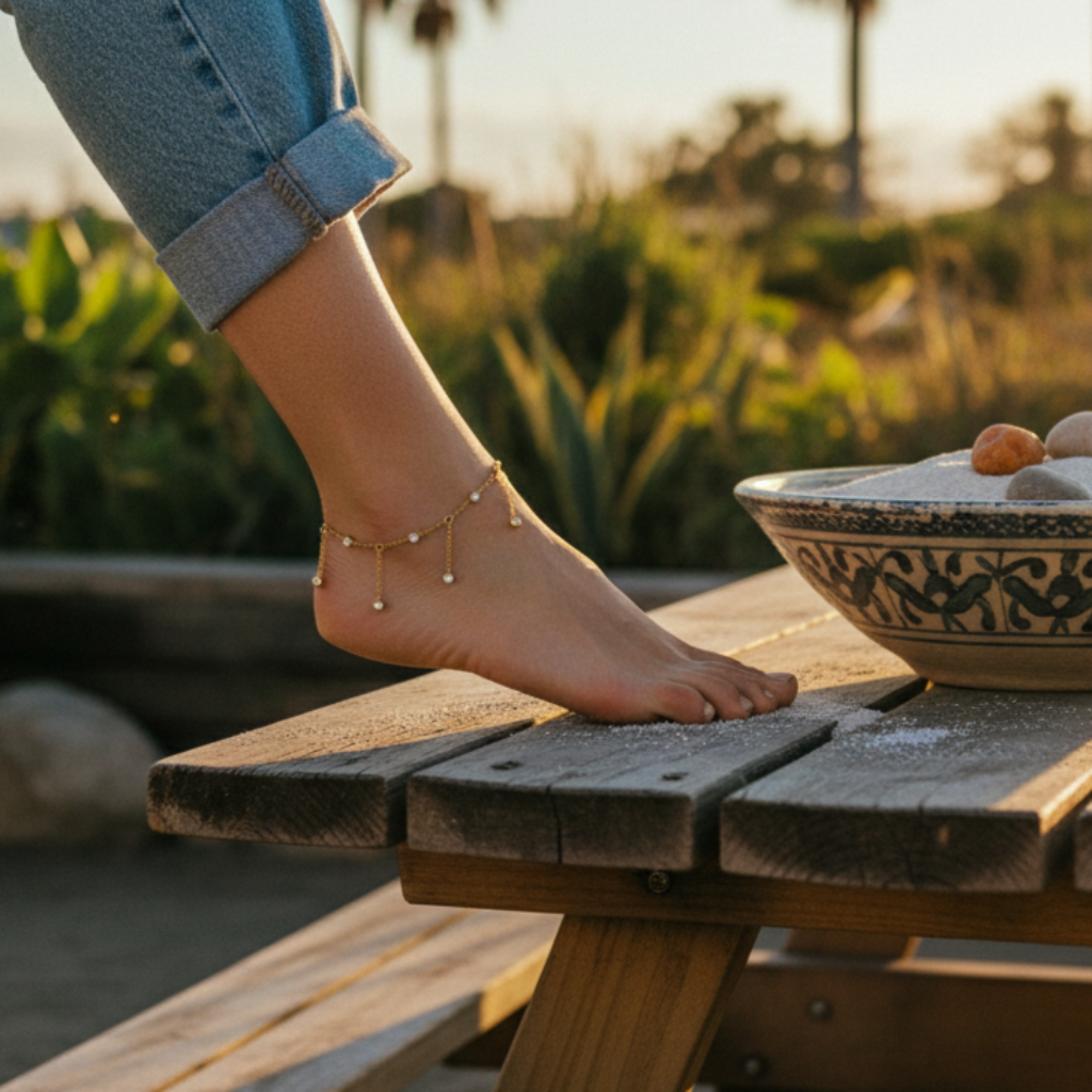 Gold anklet with small beads 