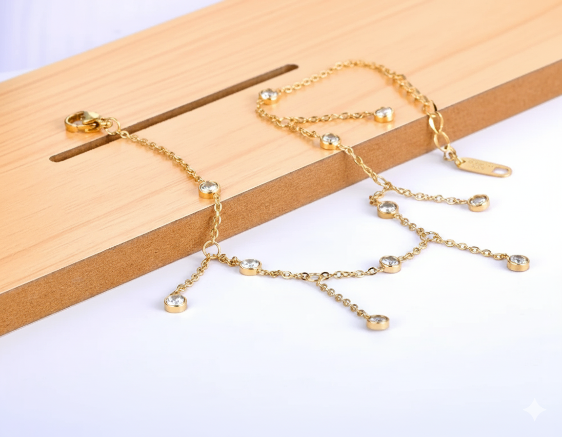 Gold anklet with small beads 