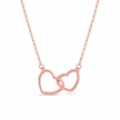 Rose Gold finish interlocking hearts pendant necklace. Romantic titanium steel jewelry with two intertwined hearts. Perfect gift for her.