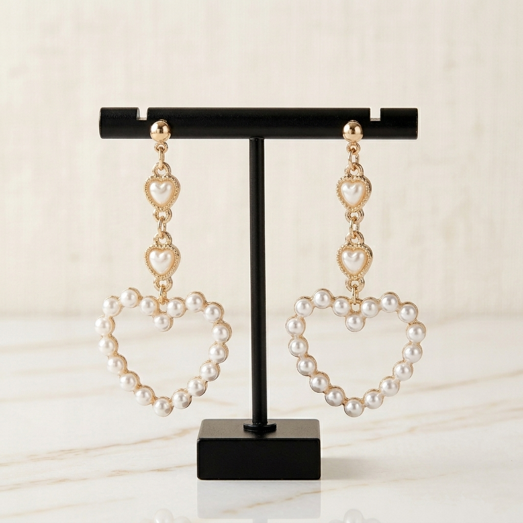 Pearl Heart Drop Earrings