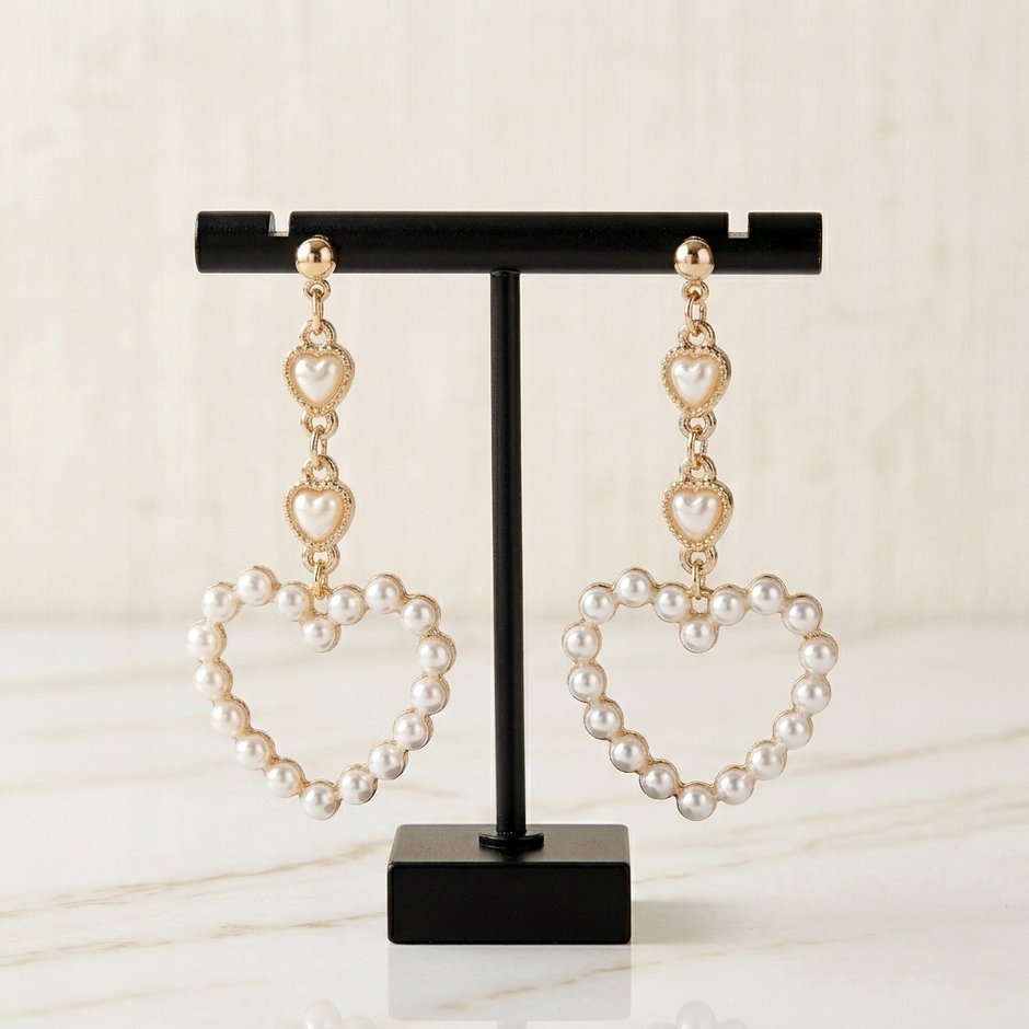 Pearl Heart Drop Earrings