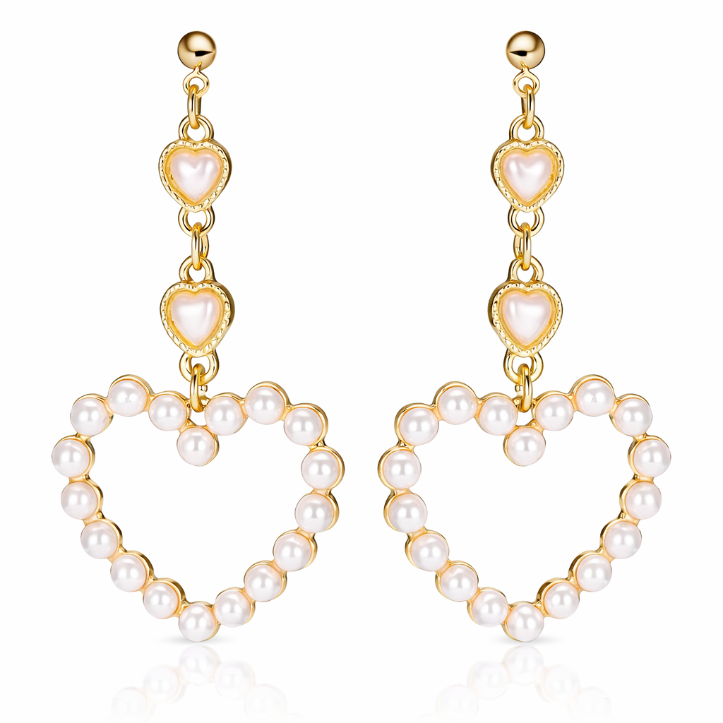 Pearl Heart Drop Earrings