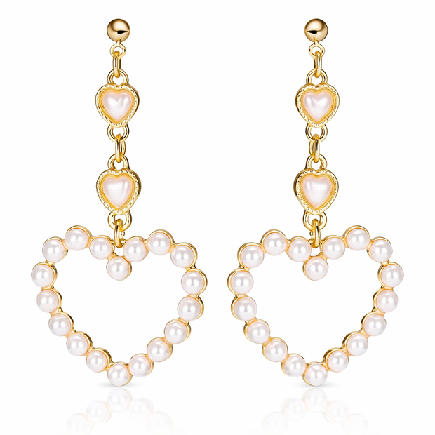 Pearl Heart Drop Earrings