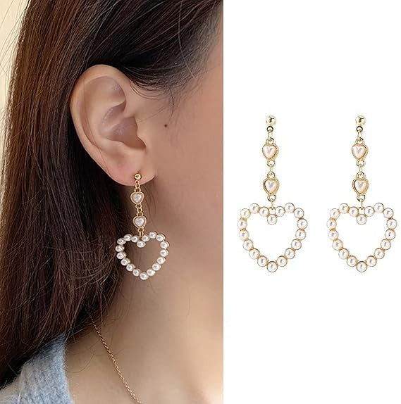 Pearl Heart Drop Earrings