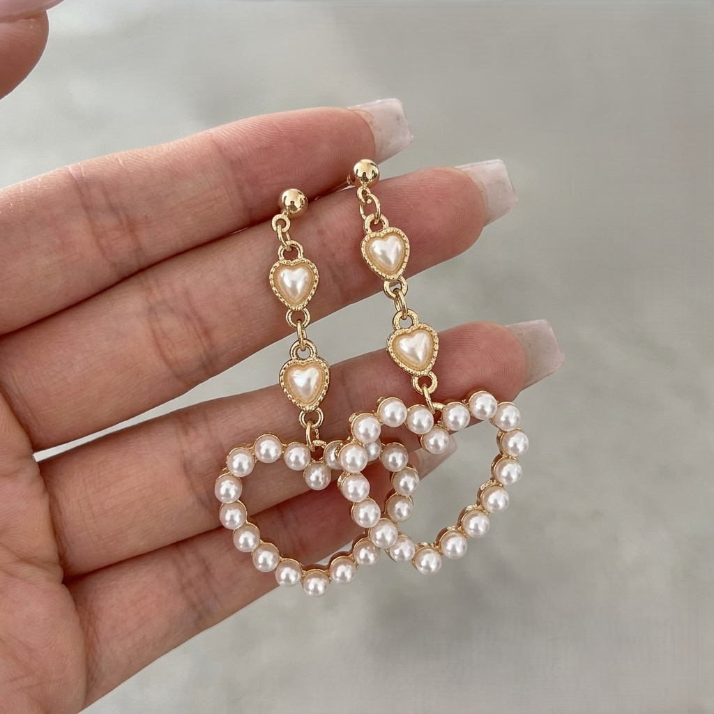 Pearl Heart Drop Earrings