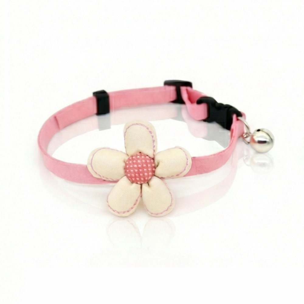 pet collar with a cream flower and bell