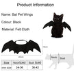 Black pet wings with a cat wearing them, product information displayed.