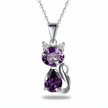 Silver necklace with a purple gemstone pendant on a white background