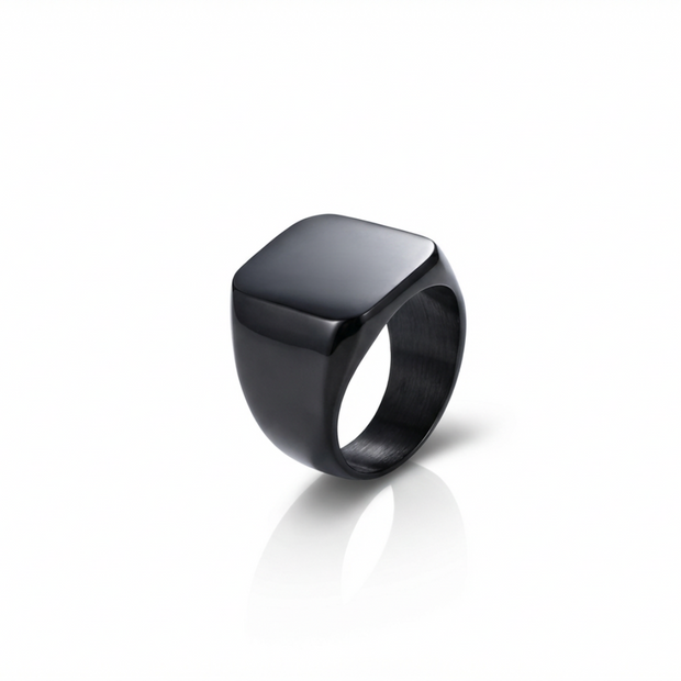 SteelForce Black Ring for men - 316L stainless steel band on a white background