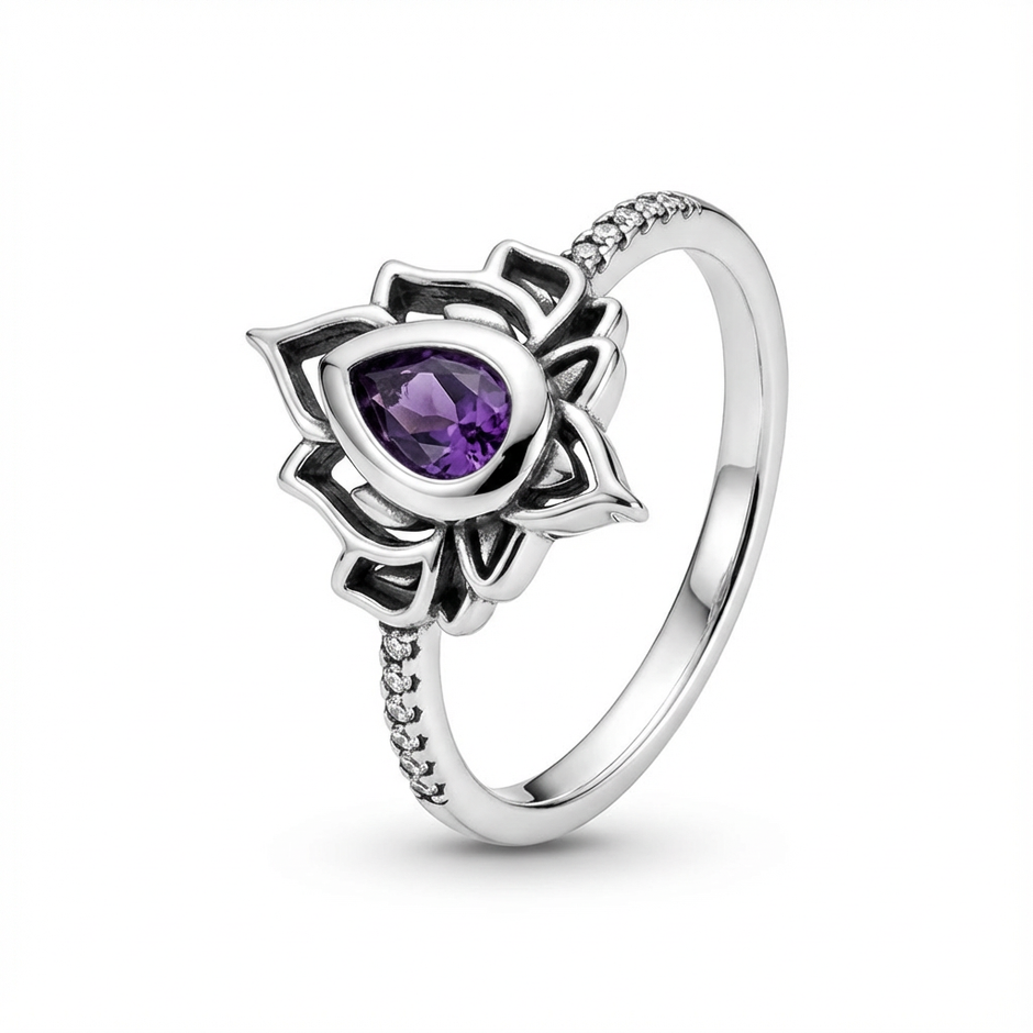Silver ring with a purple gemstone. self-love gift for women.