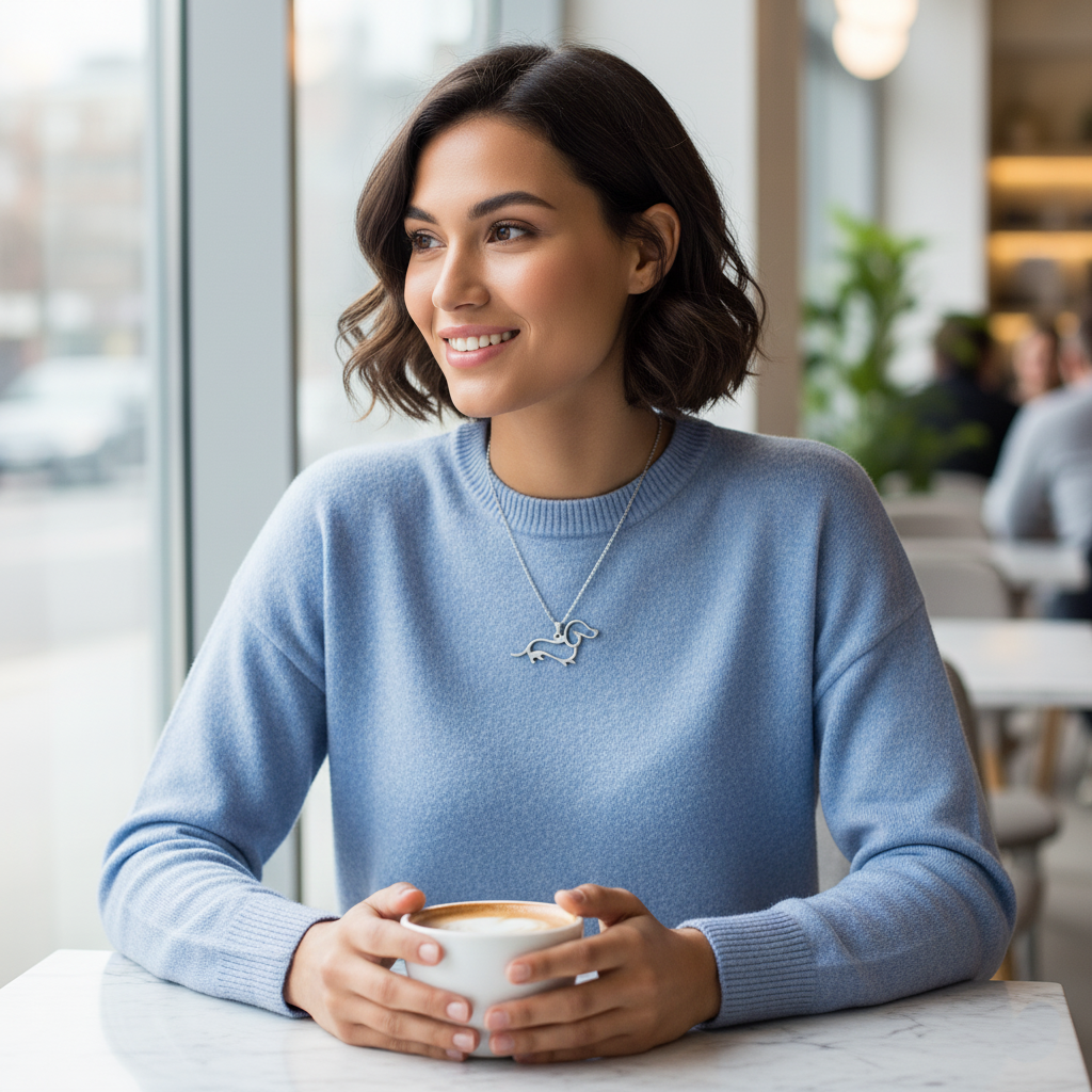 Silver dachshund-shaped pendant on a chain 