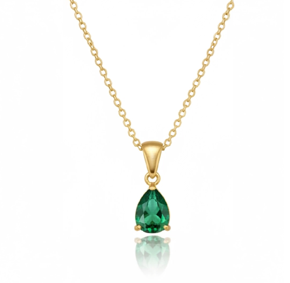 Necklace with a green pendant on a white background