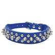 Blue dog collar with silver spikes on a white background