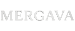 White 'MERGAVA' text on a white background