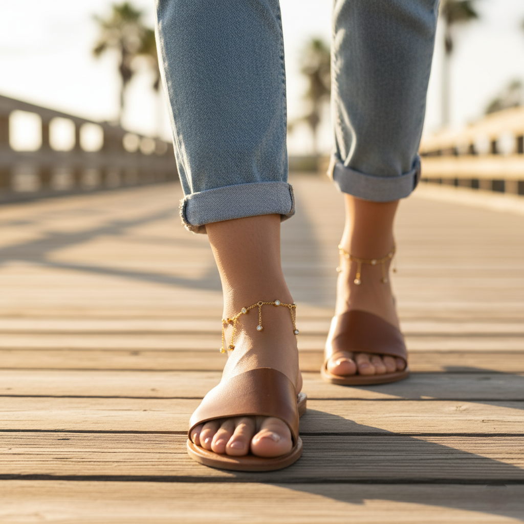 Gold anklet with small beads 