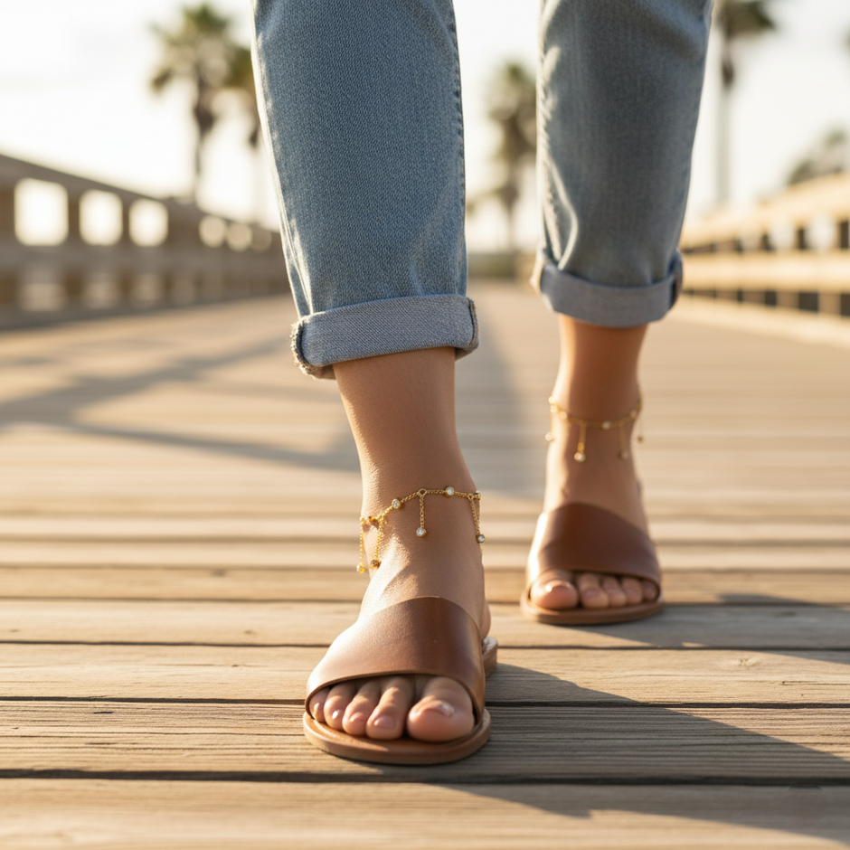 Gold anklet with small beads 